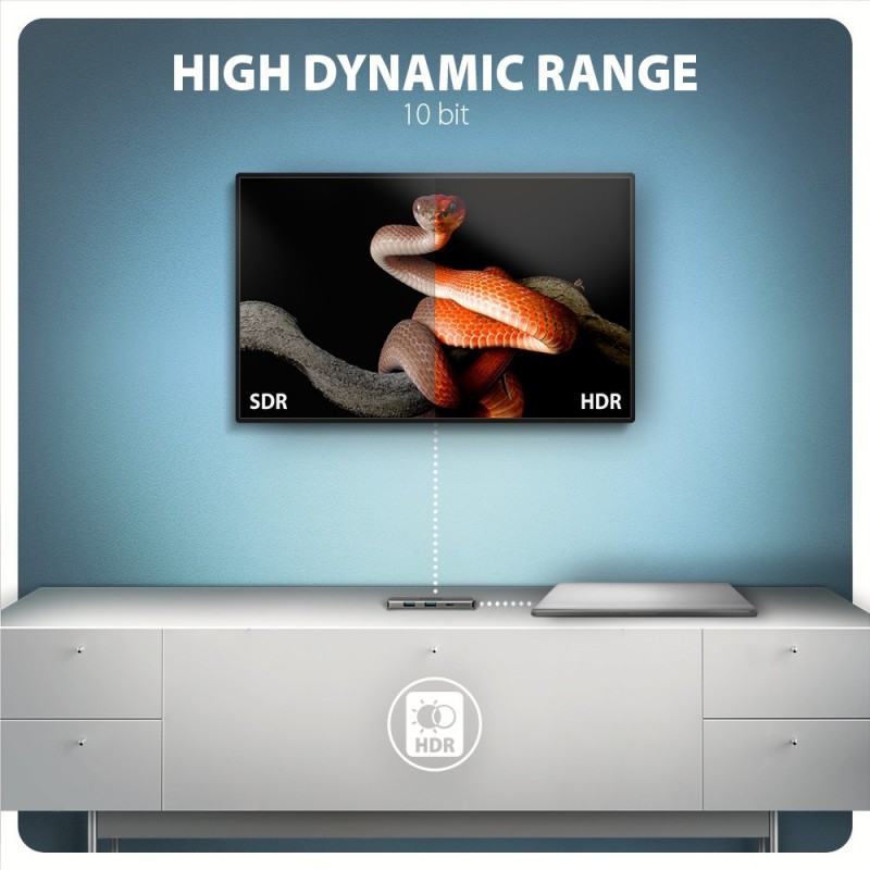 HMC-5H8K Wieloportowy hub USB 5in1, 5Gbps, 2x USB-A, 1x USB-C, HDMI 8K/30Hz, PD 100W, 15cm USB-C kabel HMC-5H8K Wieloportowy hub USB 5in1, 5Gbps, 2x USB-A, 1x USB-C, HDMI 8K/30Hz, PD 100W, 15cm USB-C kabel