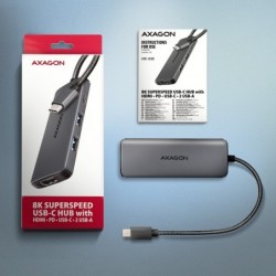 HMC-5H8K Wieloportowy hub USB 5in1, 5Gbps, 2x USB-A, 1x USB-C, HDMI 8K/30Hz, PD 100W, 15cm USB-C kabel HMC-5H8K Wieloportowy hub USB 5in1, 5Gbps, 2x USB-A, 1x USB-C, HDMI 8K/30Hz, PD 100W, 15cm USB-C kabel