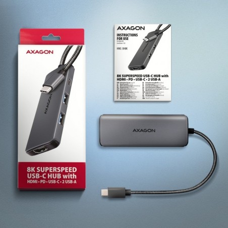 HMC-5H8K Wieloportowy hub USB 5in1, 5Gbps, 2x USB-A, 1x USB-C, HDMI 8K/30Hz, PD 100W, 15cm USB-C kabel HMC-5H8K Wieloportowy hub USB 5in1, 5Gbps, 2x USB-A, 1x USB-C, HDMI 8K/30Hz, PD 100W, 15cm USB-C kabel