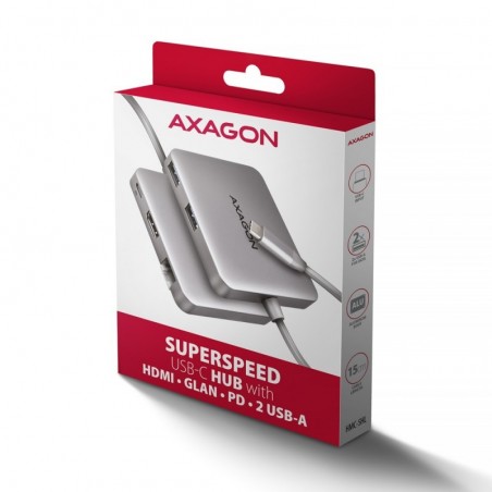 HMC-5HL Wieloportowy hub USB 5in1, 5Gbps, 2x USB-A, HDMI 4K/60Hz, GLAN, PD 100W, 15cm USB-C kabel HMC-5HL Wieloportowy hub USB 5in1, 5Gbps, 2x USB-A, HDMI 4K/60Hz, GLAN, PD 100W, 15cm USB-C kabel
