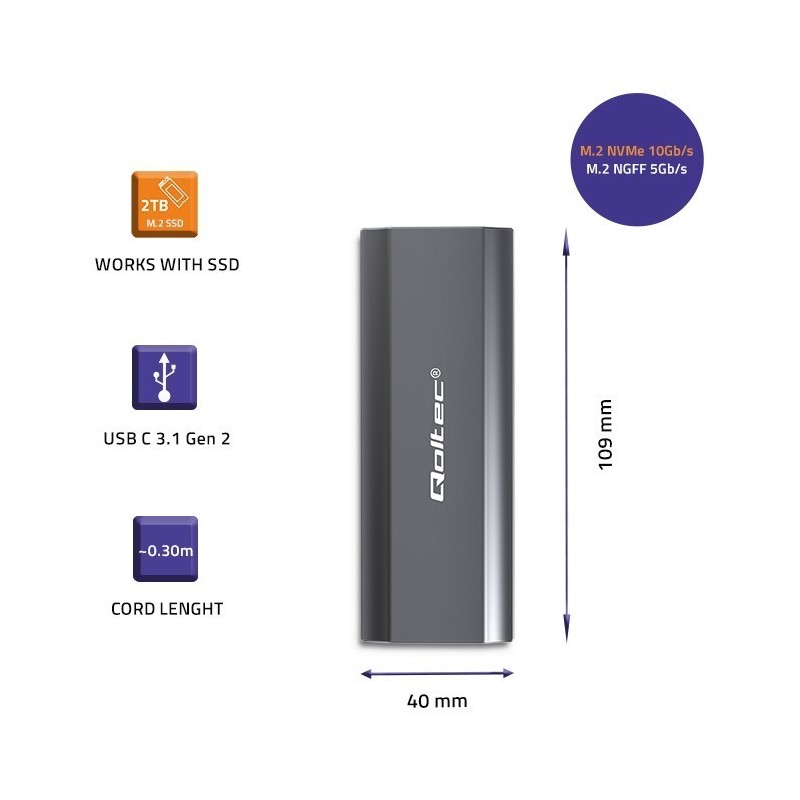 Obudowa | kieszeń NV2271 na dysk M.2 SSD | SATA | NVMe | USB-C | 2TB 