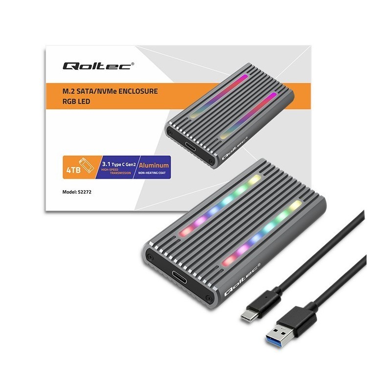 Obudowa | kieszeń na dysk M.2 SSD | SATA | NVMe | RGB LED | USB-C| 4TB 