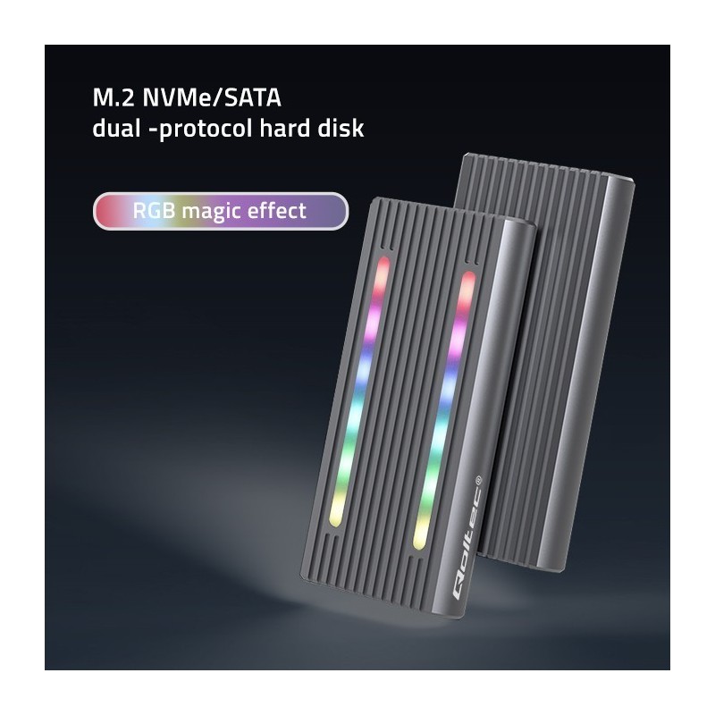 Obudowa | kieszeń na dysk M.2 SSD | SATA | NVMe | RGB LED | USB-C| 4TB 