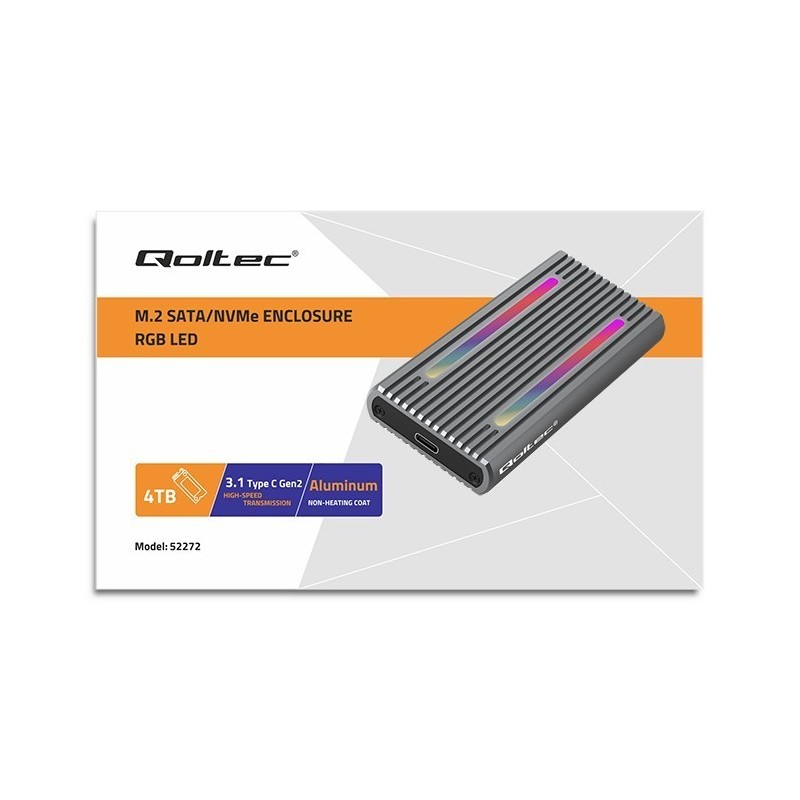 Obudowa | kieszeń na dysk M.2 SSD | SATA | NVMe | RGB LED | USB-C| 4TB 