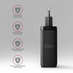 ACU-DPQ100 Ładowarka sieciowa GaN 100W, 3x port (USB-A + dual USB-C) PD3.0/QC4+/PPS/Apple Czarna ACU-DPQ100 Ładowarka sieciowa GaN 100W, 3x port (USB-A + dual USB-C) PD3.0/QC4+/PPS/Apple Czarna