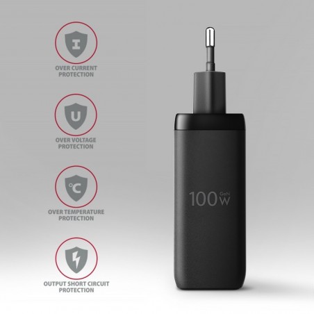 ACU-DPQ100 Ładowarka sieciowa GaN 100W, 3x port (USB-A + dual USB-C) PD3.0/QC4+/PPS/Apple Czarna ACU-DPQ100 Ładowarka sieciowa GaN 100W, 3x port (USB-A + dual USB-C) PD3.0/QC4+/PPS/Apple Czarna