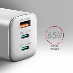 ACU-DPQ65W Ładowarka sieciowa GaN 65W, 3x port (USB-A + dual USB-C) PD3.0/QC4+/PPS/Apple, biała ACU-DPQ65W Ładowarka sieciowa GaN 65W, 3x port (USB-A + dual USB-C) PD3.0/QC4+/PPS/Apple, biała