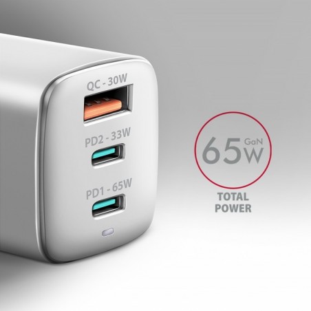 ACU-DPQ65W Ładowarka sieciowa GaN 65W, 3x port (USB-A + dual USB-C) PD3.0/QC4+/PPS/Apple, biała ACU-DPQ65W Ładowarka sieciowa GaN 65W, 3x port (USB-A + dual USB-C) PD3.0/QC4+/PPS/Apple, biała