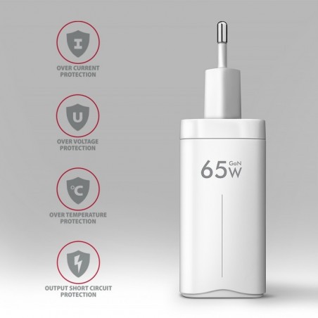 ACU-DPQ65W Ładowarka sieciowa GaN 65W, 3x port (USB-A + dual USB-C) PD3.0/QC4+/PPS/Apple, biała ACU-DPQ65W Ładowarka sieciowa GaN 65W, 3x port (USB-A + dual USB-C) PD3.0/QC4+/PPS/Apple, biała