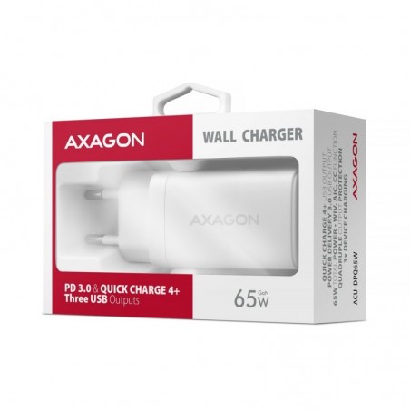ACU-DPQ65W Ładowarka sieciowa GaN 65W, 3x port (USB-A + dual USB-C) PD3.0/QC4+/PPS/Apple, biała ACU-DPQ65W Ładowarka sieciowa GaN 65W, 3x port (USB-A + dual USB-C) PD3.0/QC4+/PPS/Apple, biała