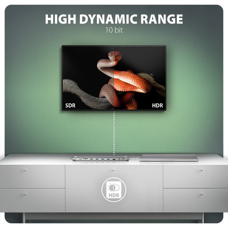 HMC-10HLS Wieloportowy hub USB 9in1, 5Gbps, 4x USB-A, HDMI 4K/60Hz, GLAN, SD/microSD, PD 100W, 25cm USB-C kabel HMC-10HLS Wieloportowy hub USB 9in1, 5Gbps, 4x USB-A, HDMI 4K/60Hz, GLAN, SD/microSD, PD 100W, 25cm USB-C kabel