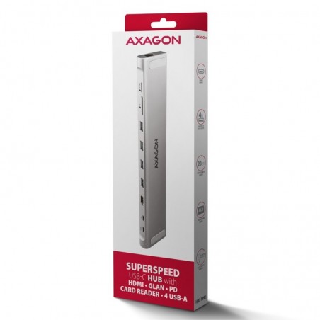 HMC-10HLS Wieloportowy hub USB 9in1, 5Gbps, 4x USB-A, HDMI 4K/60Hz, GLAN, SD/microSD, PD 100W, 25cm USB-C kabel HMC-10HLS Wieloportowy hub USB 9in1, 5Gbps, 4x USB-A, HDMI 4K/60Hz, GLAN, SD/microSD, PD 100W, 25cm USB-C kabel