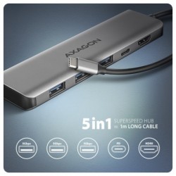 HMC-5H Wieloportowy hub USB 5in1, 5Gbps, 3x USB-A, HDMI 4K/30Hz, PD 100W, 100cm USB-C kabel HMC-5H Wieloportowy hub USB 5in1, 5Gbps, 3x USB-A, HDMI 4K/30Hz, PD 100W, 100cm USB-C kabel