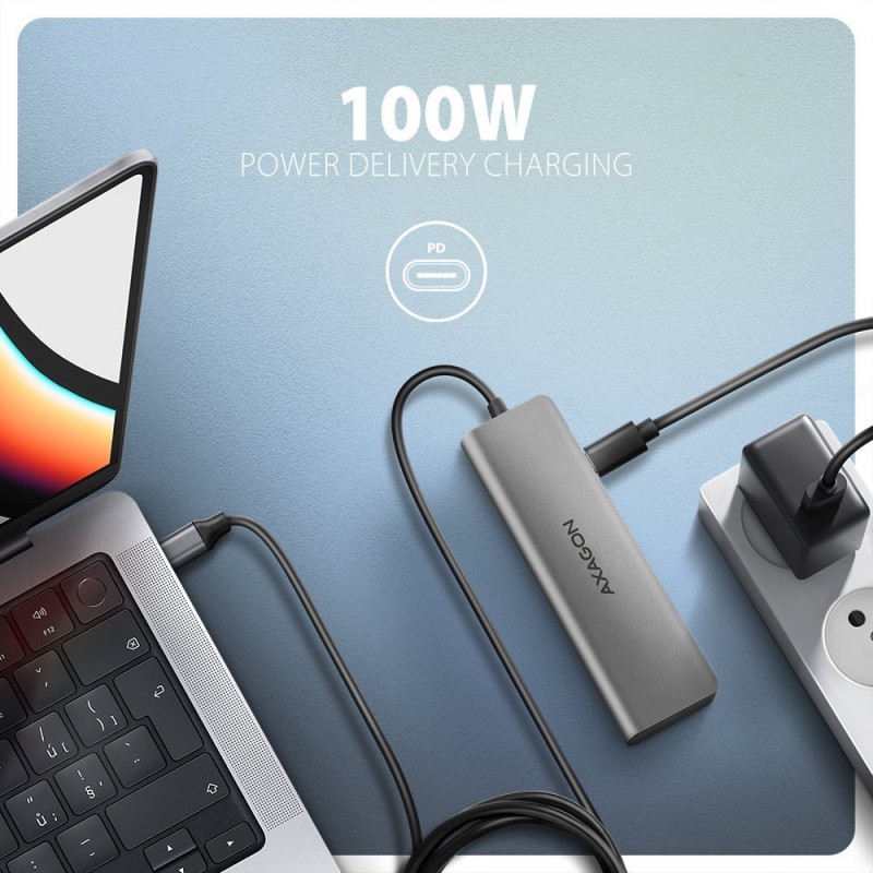 HMC-5H Wieloportowy hub USB 5in1, 5Gbps, 3x USB-A, HDMI 4K/30Hz, PD 100W, 100cm USB-C kabel