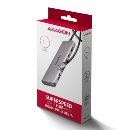 HMC-5H Wieloportowy hub USB 5in1, 5Gbps, 3x USB-A, HDMI 4K/30Hz, PD 100W, 100cm USB-C kabel HMC-5H Wieloportowy hub USB 5in1, 5Gbps, 3x USB-A, HDMI 4K/30Hz, PD 100W, 100cm USB-C kabel