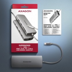 HMC-8HLSA Wieloportowy hub USB 9in1, 5Gbps, 3x USB-A + HDMI 4K/30Hz, SD/microSD, GLAN, Audio, PD 100W, 20cm USB-C kabel HMC-8HLSA Wieloportowy hub USB 9in1, 5Gbps, 3x USB-A + HDMI 4K/30Hz, SD/microSD, GLAN, Audio, PD 100W, 20cm USB-C kabel
