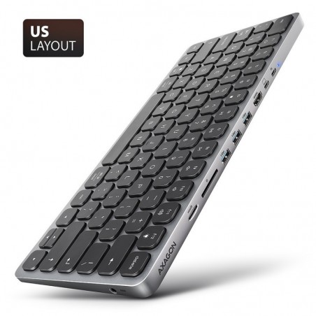 HMC-KB-US Klawiatura USB-C 5Gbps z wieloportowy hub 9in1, SD/microSD, 3x USB-A, HDMI 4K/60Hz, PD 100W, Audio, US layout, 60cm US HMC-KB-US Klawiatura USB-C 5Gbps z wieloportowy hub 9in1, SD/microSD, 3x USB-A, HDMI 4K/60Hz, PD 100W, Audio, US layout, 60cm US