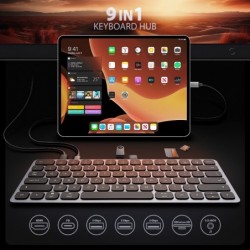 HMC-KB-US Klawiatura USB-C 5Gbps z wieloportowy hub 9in1, SD/microSD, 3x USB-A, HDMI 4K/60Hz, PD 100W, Audio, US layout, 60cm US HMC-KB-US Klawiatura USB-C 5Gbps z wieloportowy hub 9in1, SD/microSD, 3x USB-A, HDMI 4K/60Hz, PD 100W, Audio, US layout, 60cm US
