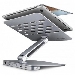 HMC-STND Stojak z wieloportowy hub Aluminiowy 7in1, 5Gbps, do 10"-16" cali laptopów, nastawny, 3x USB-A, HDMI 4K/60Hz, GLAN, PD