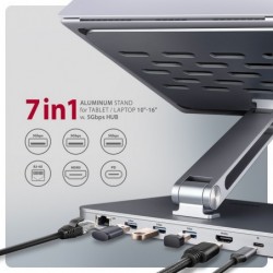 HMC-STND Stojak z wieloportowy hub Aluminiowy 7in1, 5Gbps, do 10"-16" cali laptopów, nastawny, 3x USB-A, HDMI 4K/60Hz, GLAN, PD HMC-STND Stojak z wieloportowy hub Aluminiowy 7in1, 5Gbps, do 10"-16" cali laptopów, nastawny, 3x USB-A, HDMI 4K/60Hz, GLAN, PD