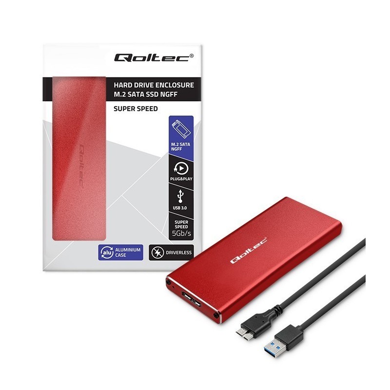 Obudowa | kieszeń na dysk M.2 SSD | SATA | NGFF | USB 3.0 | Superspeed 5Gb/s | 2TB | Czerwona 