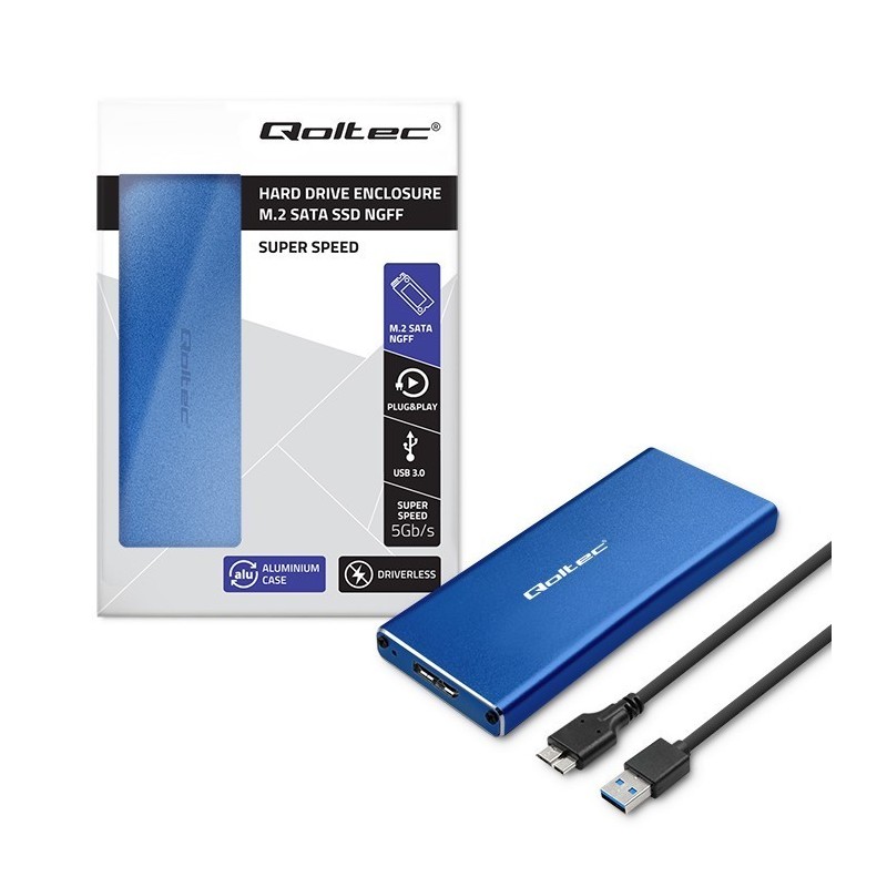 Obudowa | kieszeń na dysk M.2 SSD | SATA | NGFF | USB 3.0 | Superspeed 5Gb/s | 2TB | Niebieska