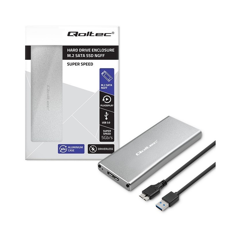 Obudowa | kieszeń na dysk M.2 SSD | SATA | NGFF | USB 3.0 | Superspeed 5Gb/s | 2TB | Srebrna Obudowa | kieszeń na dysk M.2 SSD | SATA | NGFF | USB 3.0 | Superspeed 5Gb/s | 2TB | Srebrna