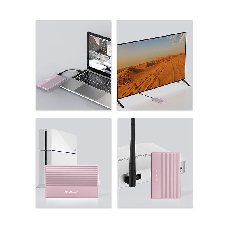 Obudowa | Kieszeń na dysk SSD HDD 2.5 cala | SATA | USB 3.0 | Super speed 5Gb/s | 2TB | Różowy Obudowa | Kieszeń na dysk SSD HDD 2.5 cala | SATA | USB 3.0 | Super speed 5Gb/s | 2TB | Różowy