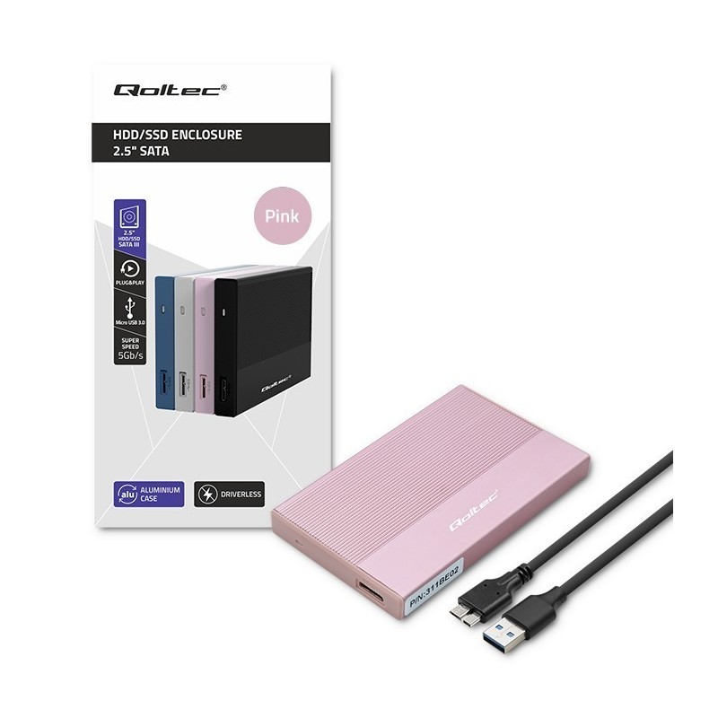 Obudowa | Kieszeń na dysk SSD HDD 2.5 cala | SATA | USB 3.0 | Super speed 5Gb/s | 2TB | Różowy Obudowa | Kieszeń na dysk SSD HDD 2.5 cala | SATA | USB 3.0 | Super speed 5Gb/s | 2TB | Różowy