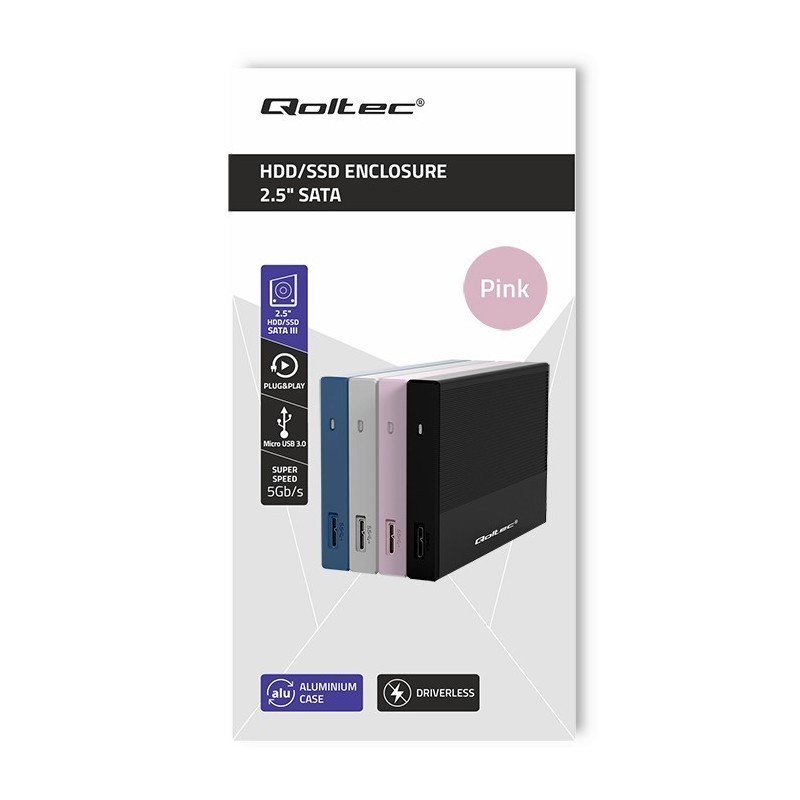 Obudowa | Kieszeń na dysk SSD HDD 2.5 cala | SATA | USB 3.0 | Super speed 5Gb/s | 2TB | Różowy Obudowa | Kieszeń na dysk SSD HDD 2.5 cala | SATA | USB 3.0 | Super speed 5Gb/s | 2TB | Różowy