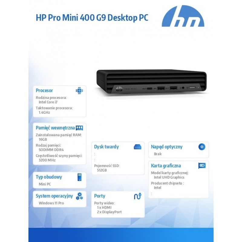 Komputer Mini 400 G9 i7-13700T 16GB/512GB/W11P    936L5EA