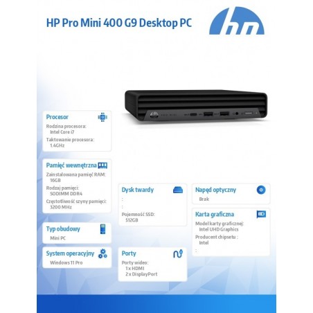 Komputer Mini 400 G9 i7-13700T 16GB/512GB/W11P 936L5EA Komputer Mini 400 G9 i7-13700T 16GB/512GB/W11P 936L5EA