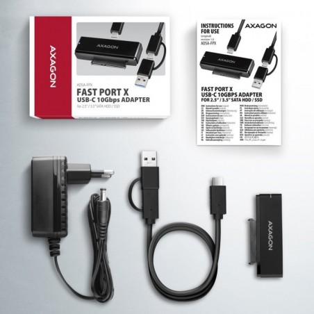 ADSA-FPX Adapter USB-C 10Gbps SATA 6G 2.5"/3.5" SSD/HDD FASTPORT X, w tym zasilacz, 60cm USB-C/USB-A kabel ADSA-FPX Adapter USB-C 10Gbps SATA 6G 2.5"/3.5" SSD/HDD FASTPORT X, w tym zasilacz, 60cm USB-C/USB-A kabel