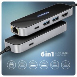 HMC-6GLN Wieloportowy hub USB 6in1, 5Gbps, 2xUSB-A, 1x USB-C, GLAN, HDMI 4K/60Hz, PD 100W, 20cm USB-C kabel HMC-6GLN Wieloportowy hub USB 6in1, 5Gbps, 2xUSB-A, 1x USB-C, GLAN, HDMI 4K/60Hz, PD 100W, 20cm USB-C kabel