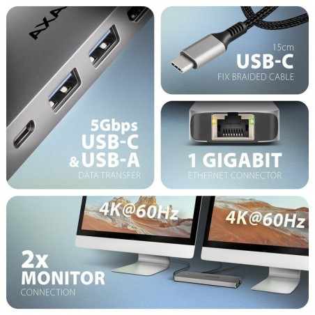 HMC-7HX2 Wieloportovy hub USB 7in1, 5Gbps, 2x USB-A, 1x USB-C, 2x HDMI 4K/60Hz, GLAN, PD 100W, 15cm USB-C kabel HMC-7HX2 Wieloportovy hub USB 7in1, 5Gbps, 2x USB-A, 1x USB-C, 2x HDMI 4K/60Hz, GLAN, PD 100W, 15cm USB-C kabel