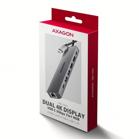 HMC-7HX2 Wieloportovy hub USB 7in1, 5Gbps, 2x USB-A, 1x USB-C, 2x HDMI 4K/60Hz, GLAN, PD 100W, 15cm USB-C kabel HMC-7HX2 Wieloportovy hub USB 7in1, 5Gbps, 2x USB-A, 1x USB-C, 2x HDMI 4K/60Hz, GLAN, PD 100W, 15cm USB-C kabel