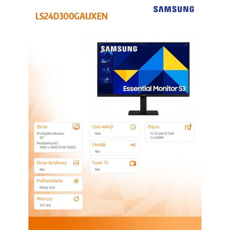 Monitor 24 cale LS24D300GAUXEN FHD 1xHDMI 1xDP 100Hz 