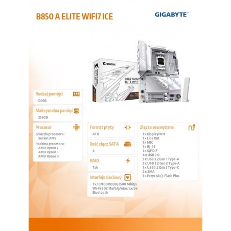 Płyta główna B850 A ELITE WIFI7 ICE Płyta główna B850 A ELITE WIFI7 ICE