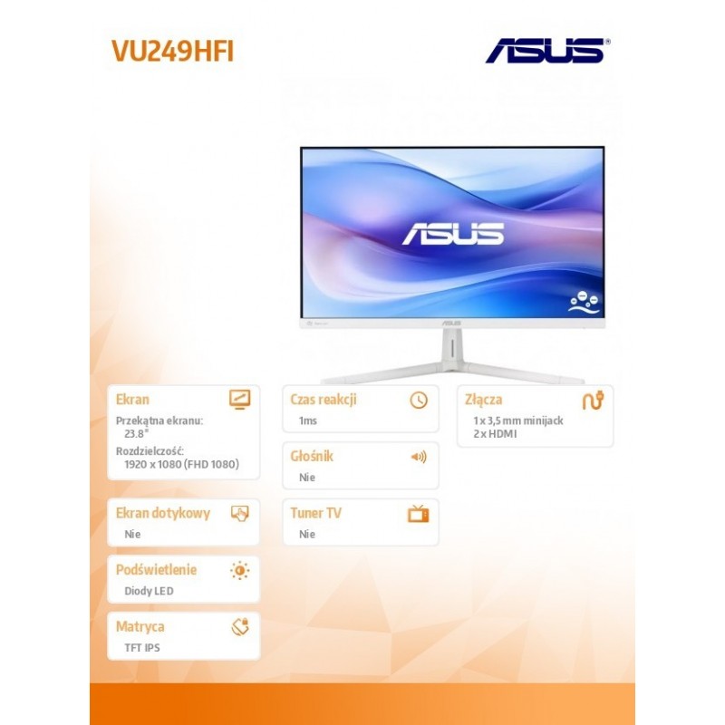Monitor 24 cale VU249HFI-W IPS 100Hz HDMIx2 biały Monitor 24 cale VU249HFI-W IPS 100Hz HDMIx2 biały