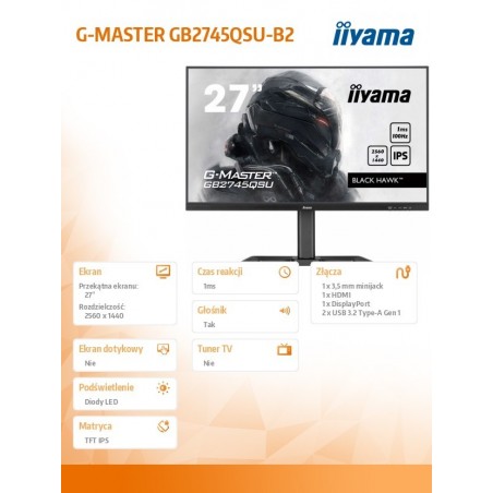 Monitor 27 cali GB2745QSU-B2,IPS,QHD,100Hz,1ms,2xUSB,300cd Monitor 27 cali GB2745QSU-B2,IPS,QHD,100Hz,1ms,2xUSB,300cd