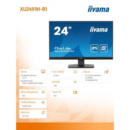 Monitor 24 cale XU2491H-B1 IPS, HDMI, DP, 0,5ms, 300cd Monitor 24 cale XU2491H-B1 IPS, HDMI, DP, 0,5ms, 300cd