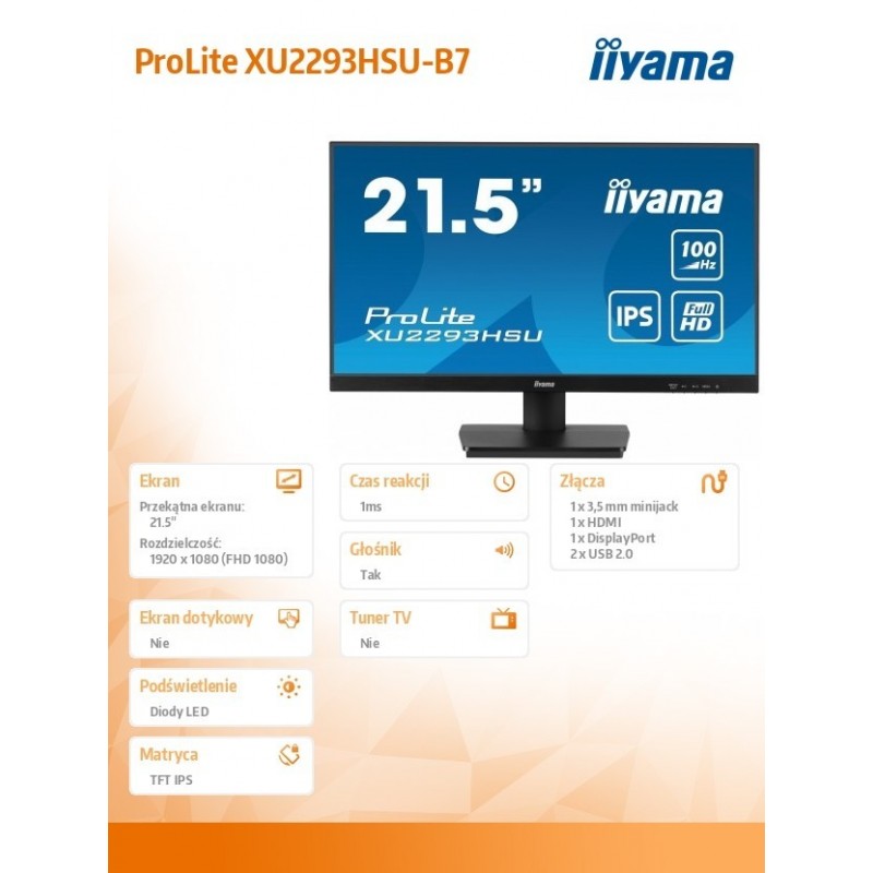 Monitor 22 cale XU2293HSU-B7,IPS,100Hz,FHD,HDMI,DP,300cd Monitor 22 cale XU2293HSU-B7,IPS,100Hz,FHD,HDMI,DP,300cd