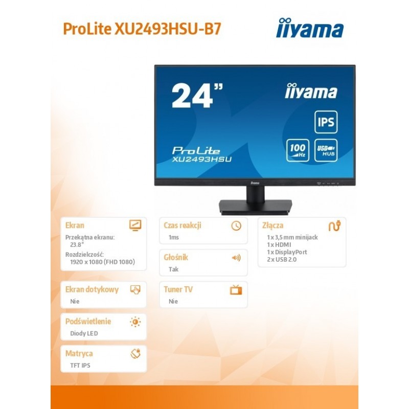 Monitor 24 cale XU2493HSU-B7,IPS.HDMI.DP.2x2W.USBx2,300cd Monitor 24 cale XU2493HSU-B7,IPS.HDMI.DP.2x2W.USBx2,300cd