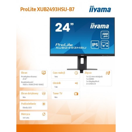 Monitor 24 cale XUB2493HSU-B7,IPS.HDMI.DP.2x2W.USBx2,300cd Monitor 24 cale XUB2493HSU-B7,IPS.HDMI.DP.2x2W.USBx2,300cd