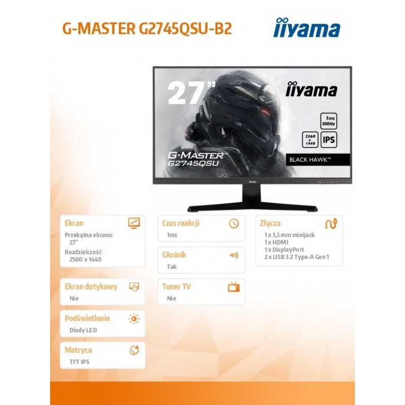 Monitor 27 cali G2745QSU-B2,IPS,QHD,100Hz,1ms,2xUSB,300cd Monitor 27 cali G2745QSU-B2,IPS,QHD,100Hz,1ms,2xUSB,300cd