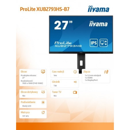 Monitor 27 cali XUB2793HS-B7,IPS,FHD,HDMI,DP,2x2W,300cd Monitor 27 cali XUB2793HS-B7,IPS,FHD,HDMI,DP,2x2W,300cd