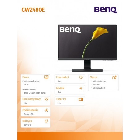 Monitor 24 GW2480E LED 8ms/20mln/MVA/HDMI/CZARNY Monitor 24 GW2480E LED 8ms/20mln/MVA/HDMI/CZARNY