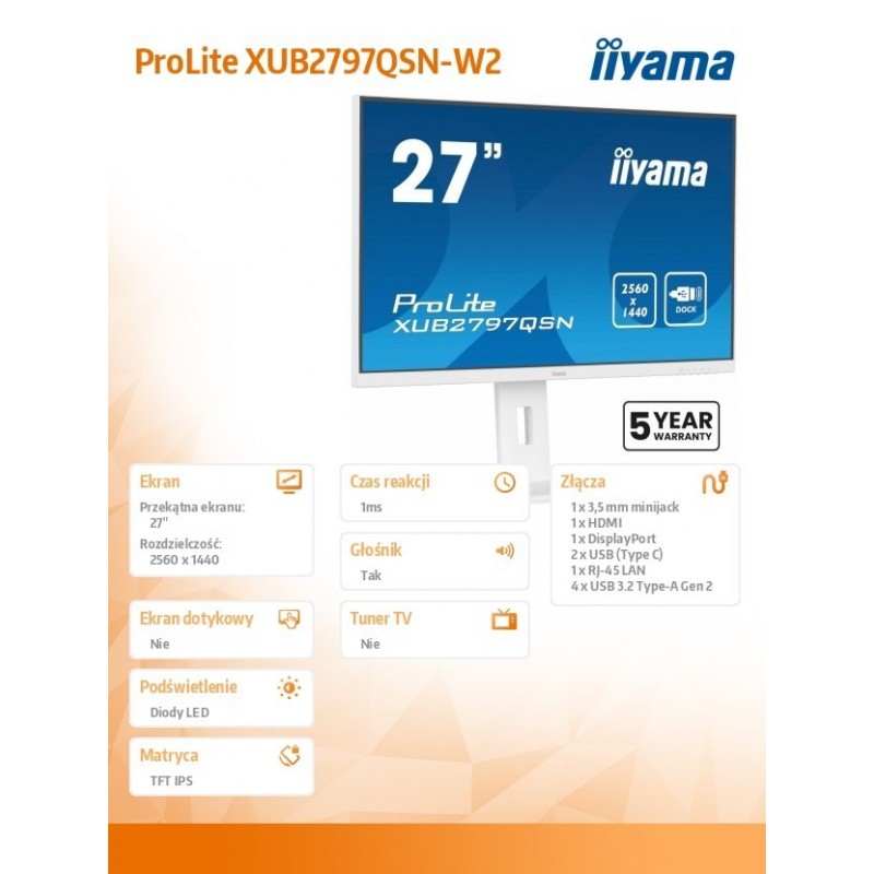 Monitor 27 cali XUB2797QSN-W2 IPS,QHD,USB-c Dock,HDMI,DP,PD-65W,2x2W, 4xUSB(3.2),300cd/m2,80M:1,sRGB:99%/5y/ Monitor 27 cali XUB2797QSN-W2 IPS,QHD,USB-c Dock,HDMI,DP,PD-65W,2x2W, 4xUSB(3.2),300cd/m2,80M:1,sRGB:99%/5y/