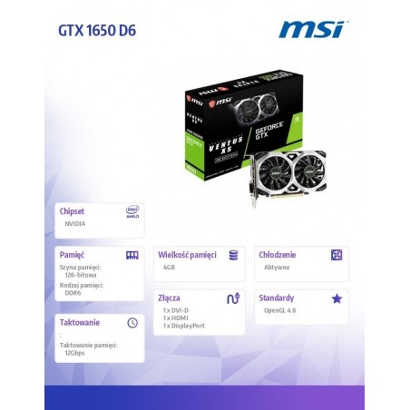 Karta graficzna GTX 1650 D6 VENTUS XS OC V3 4GB 128bit GDDR6 HDMI Karta graficzna GTX 1650 D6 VENTUS XS OC V3 4GB 128bit GDDR6 HDMI
