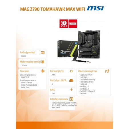 Płyta główna MAG Z790 TOMAHAWK MAX WIFI s1700 4DDR5 ATX Płyta główna MAG Z790 TOMAHAWK MAX WIFI s1700 4DDR5 ATX